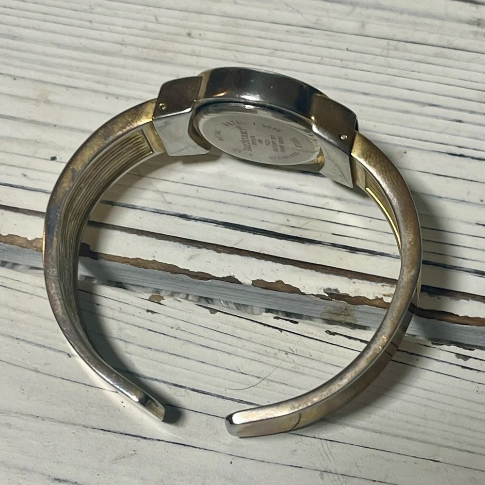 NEW BATTERY Vintage 90s Bangle Watch Bay Studio Cream Gold Ivory Mother Of Pearl